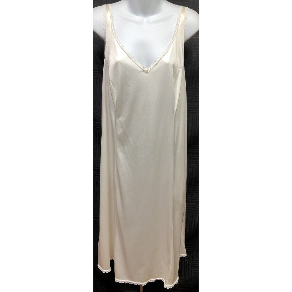 Vintage Sears Satin Lace Slip L/XL Ivory Lingerie Gown 70 80s Whimsy coquette